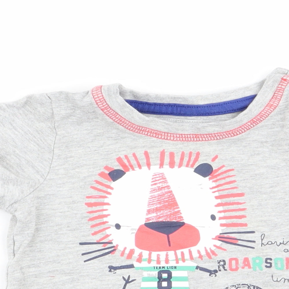 Close-up detail of Tu boys’ grey animal print basic t-shirt, size 0-3, months