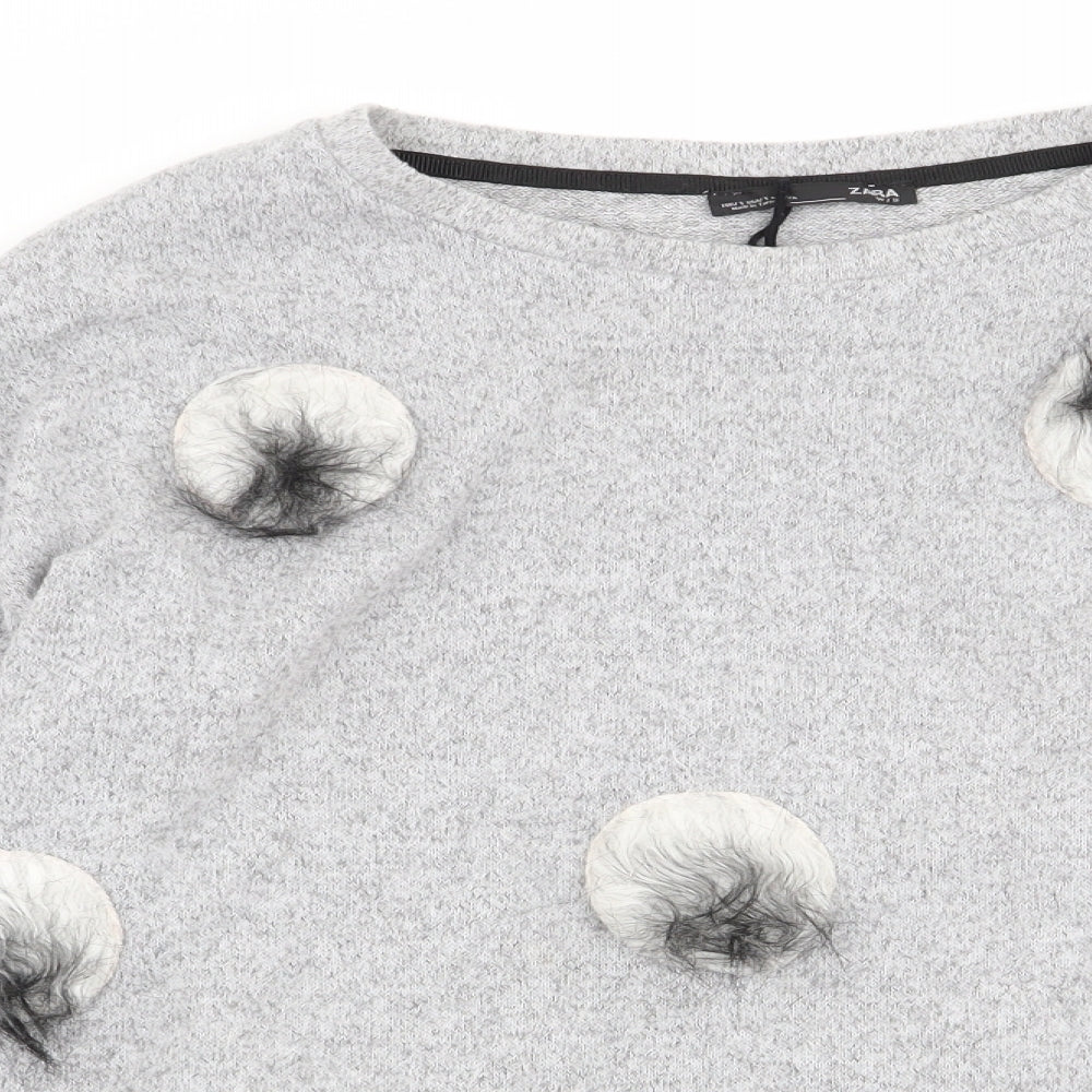 Womens UK Size 8 Zara Grey Basic T-Shirt