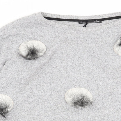 Womens UK Size 8 Zara Grey Basic T-Shirt