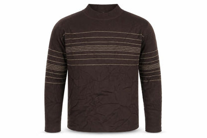 Front view of john fields men’s brown striped jumper, size XL