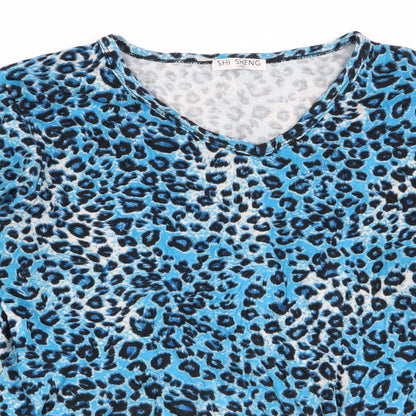 Close-up detail of shi sheng women’s multicoloured animal print basic t-shirt, size L