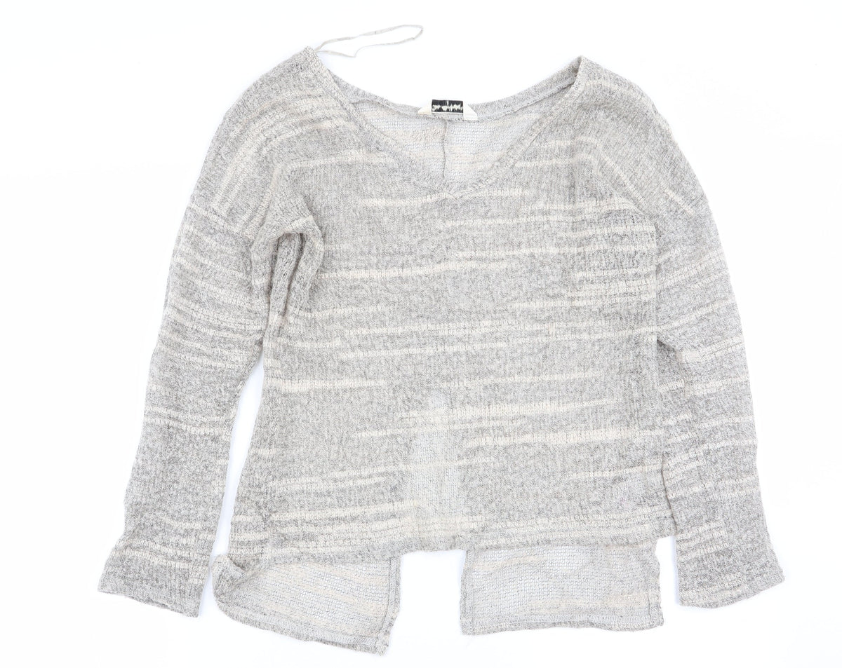 Additional front view of miss selfrudge women’s beige striped jumper, size UK 10