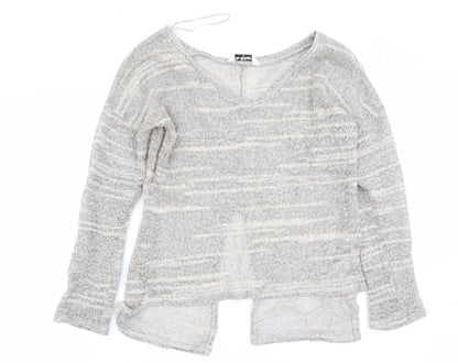 Additional front view of miss selfrudge women’s beige striped jumper, size UK 10