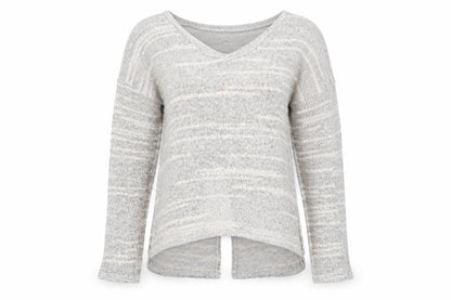 Front view of miss selfrudge women’s beige striped jumper, size UK 10