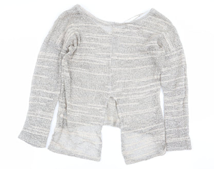 Back view of miss selfrudge women’s beige striped jumper, size UK 10