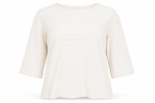 Front view of Principles women’s beige striped basic t-shirt, size UK 14
