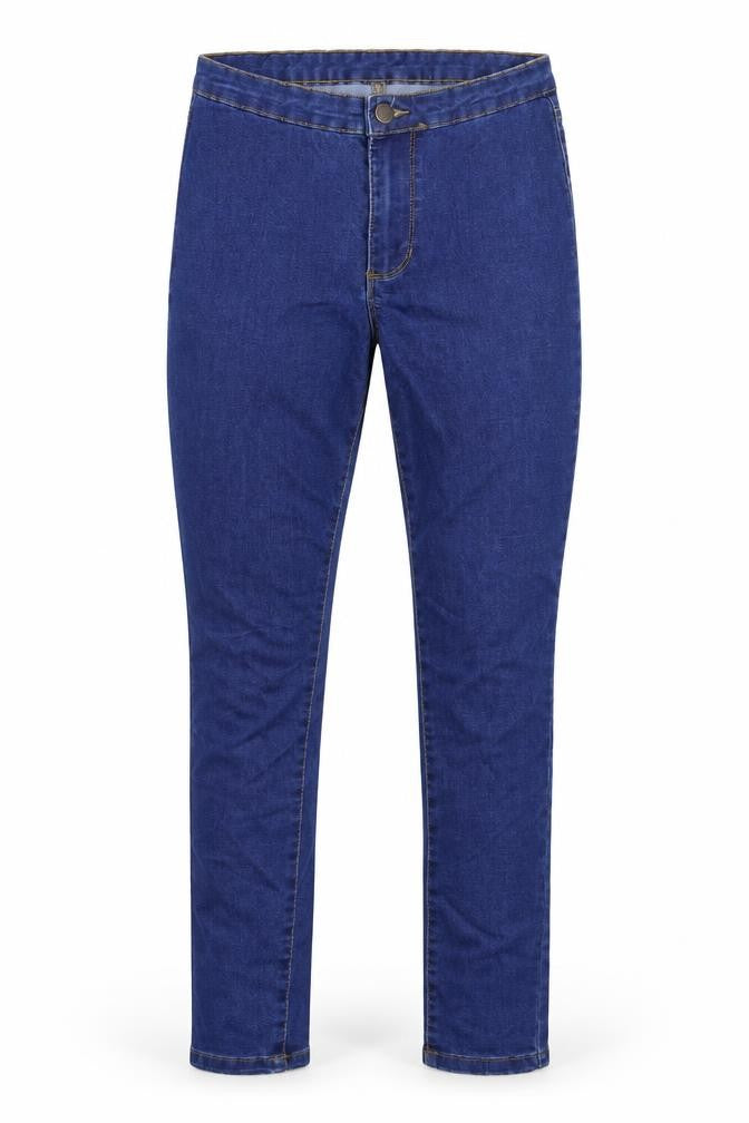 Front view of Denim & Co. women’s blue denim jegging jeans, size UK 8, 26-inch leg