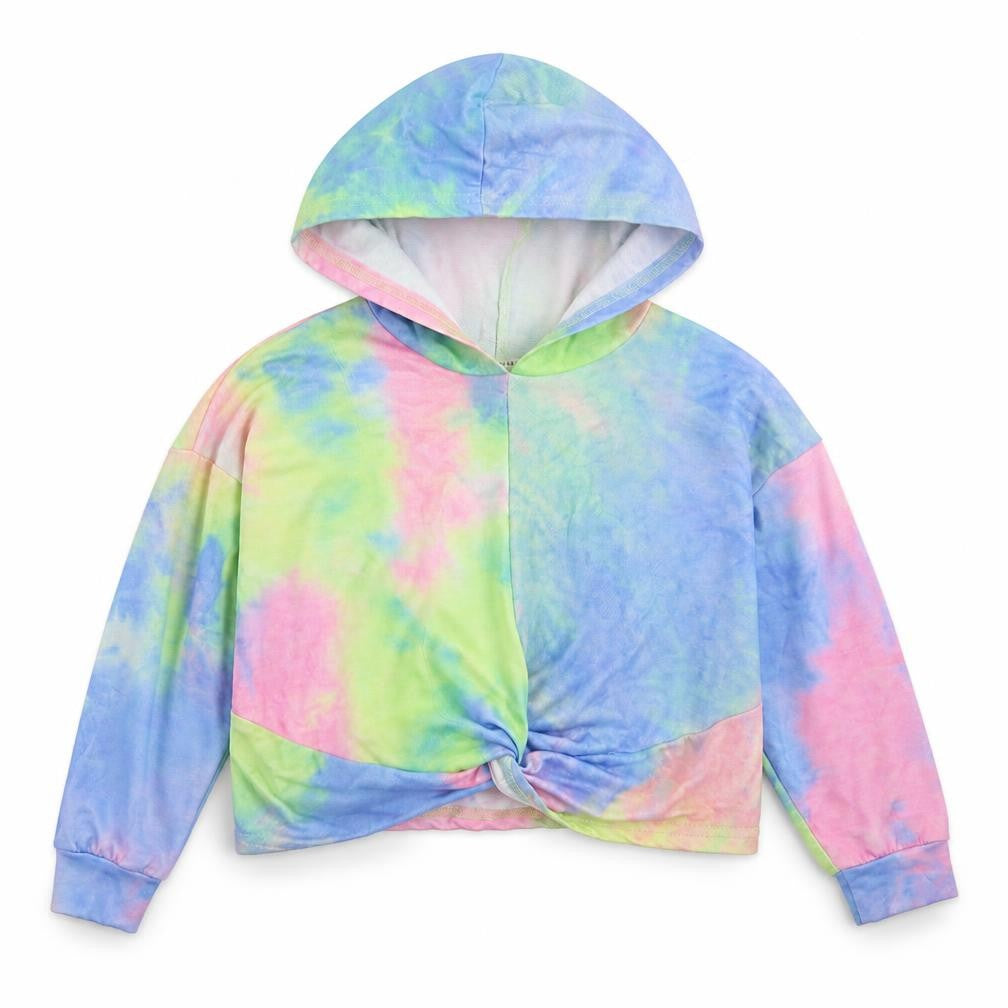 Front view of SHEIN girls’ multicoloured rayon pullover hoodie, size 7, years