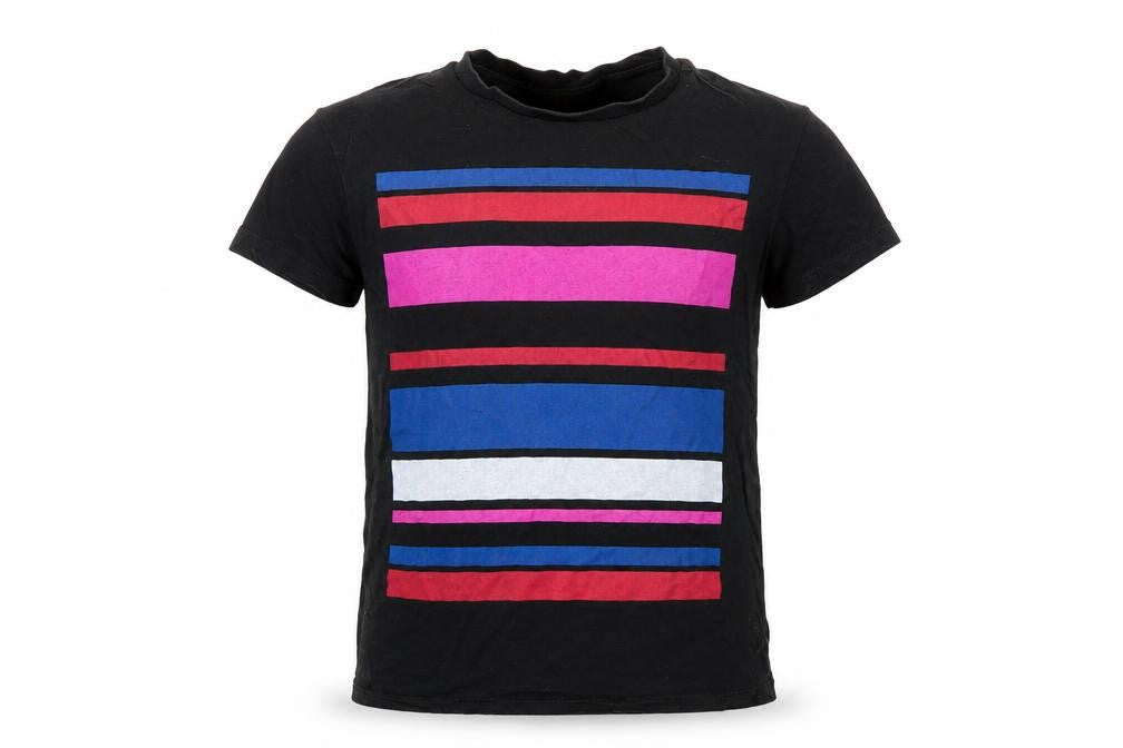 Front view of Monoprix boys’ multicoloured striped basic t-shirt, size 8, years
