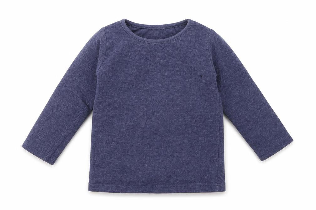 Front view of Evie Angel girls’ blue basic t-shirt, size 12-18, months