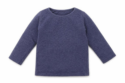 Front view of Evie Angel girls’ blue basic t-shirt, size 12-18, months