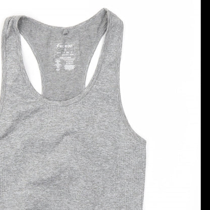 Close-up detail of WorkOut women’s grey basic t-shirt, size M