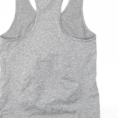 Brand and care label for WorkOut women’s grey basic t-shirt, size M