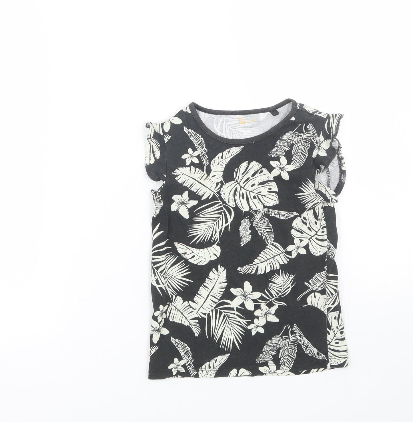 TU Girls Black Floral  Basic T-Shirt Size 5 Years
