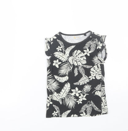 TU Girls Black Floral  Basic T-Shirt Size 5 Years