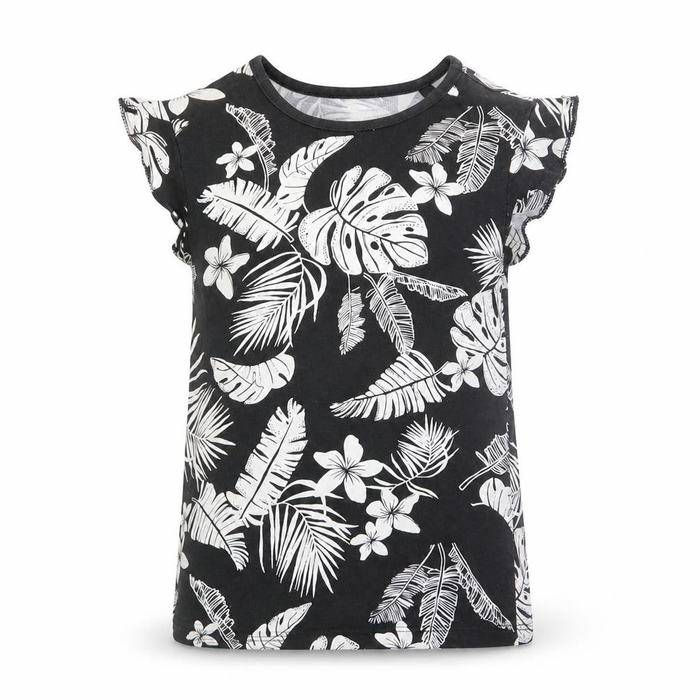 Front view of Tu girls’ black floral basic t-shirt, size 5, years