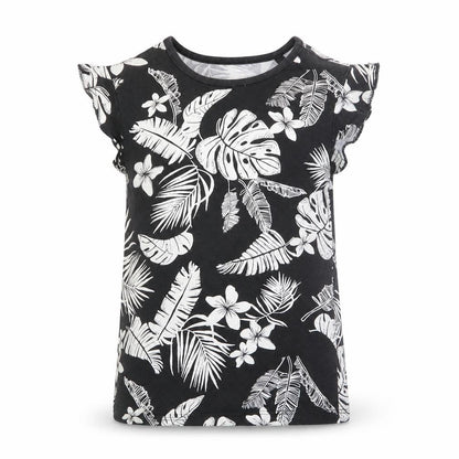 Front view of Tu girls’ black floral basic t-shirt, size 5, years
