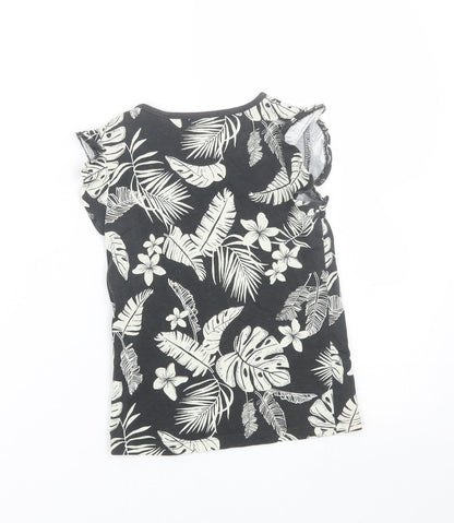 TU Girls Black Floral  Basic T-Shirt Size 5 Years