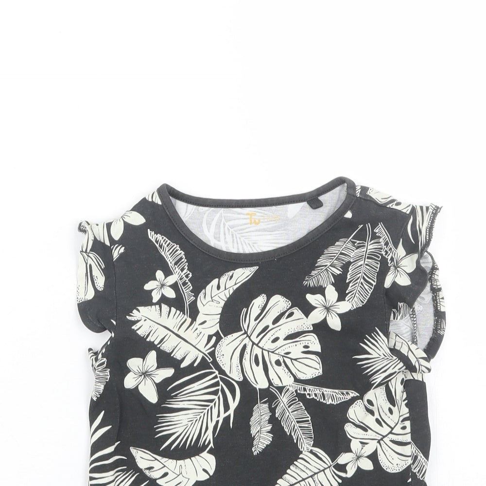 TU Girls Black Floral  Basic T-Shirt Size 5 Years