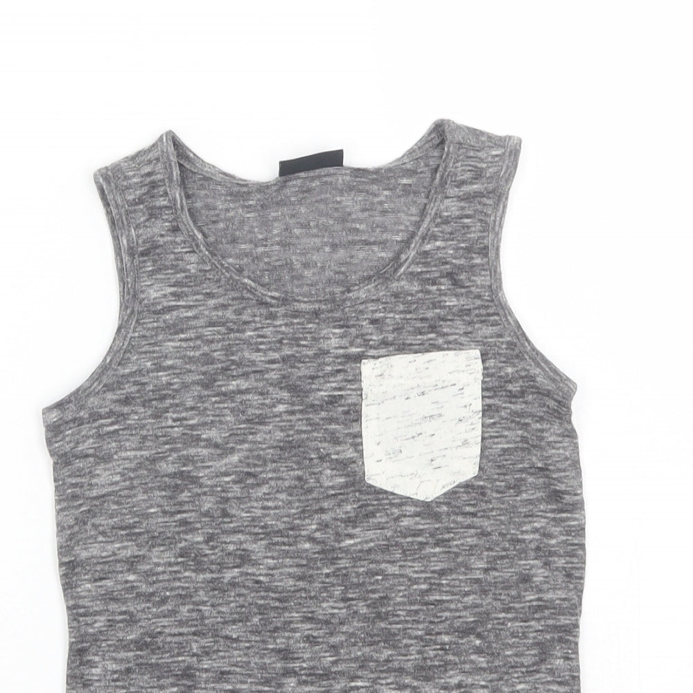 Close-up detail of Next girls’ grey basic tank, size 5, years