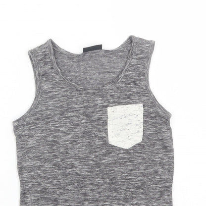 Close-up detail of Next girls’ grey basic tank, size 5, years