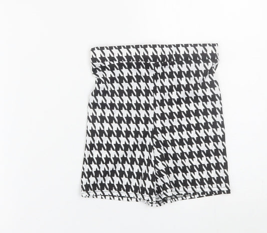 PRETTYLITTLETHING Womens Black Houndstooth  Biker Shorts Size 6