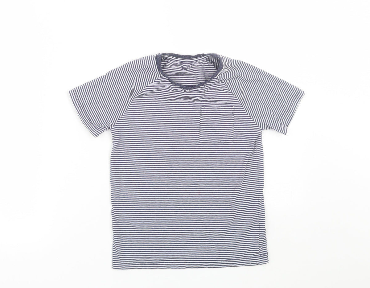 Additional front view of Tu boys’ blue striped basic t-shirt, size 6-7, years
