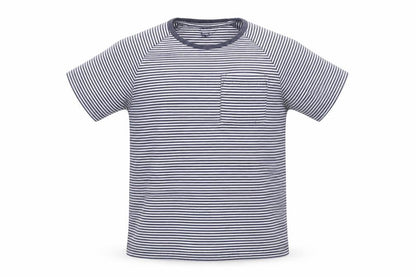 Front view of Tu boys’ blue striped basic t-shirt, size 6-7, years