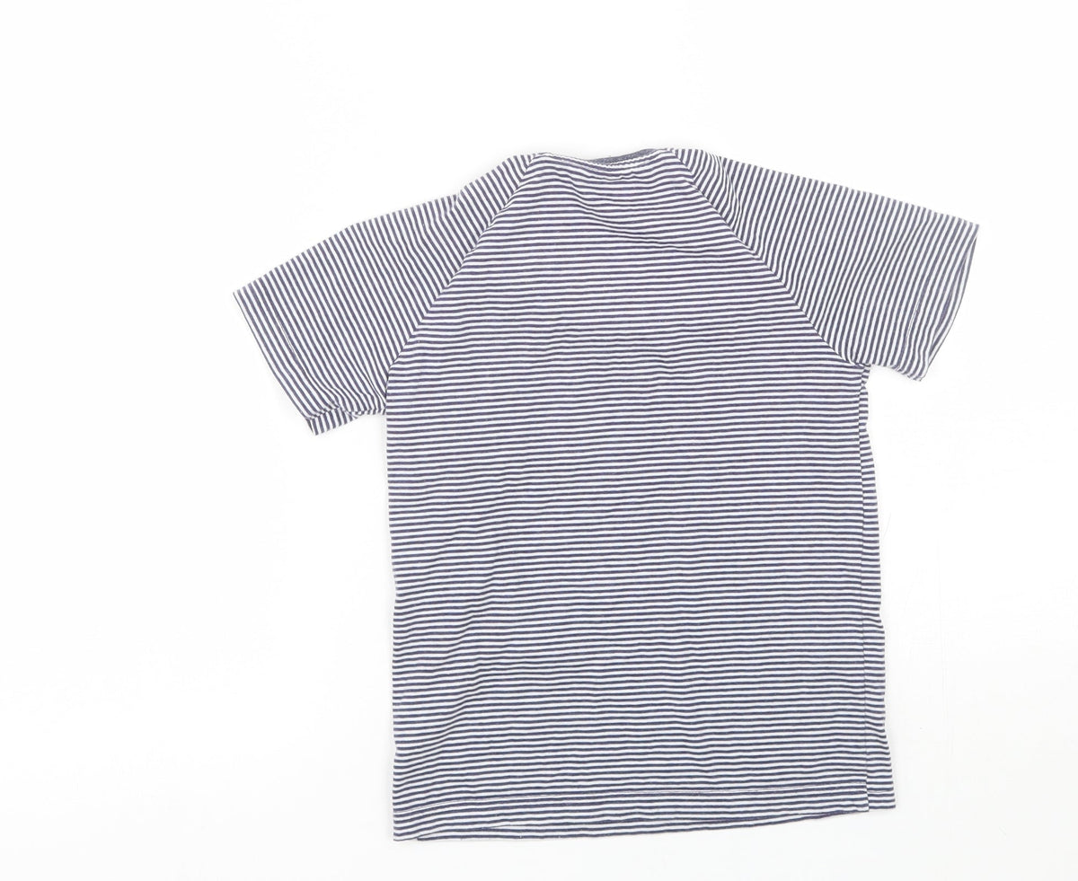 Back view of Tu boys’ blue striped basic t-shirt, size 6-7, years