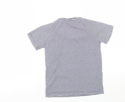 Back view of Tu boys’ blue striped basic t-shirt, size 6-7, years