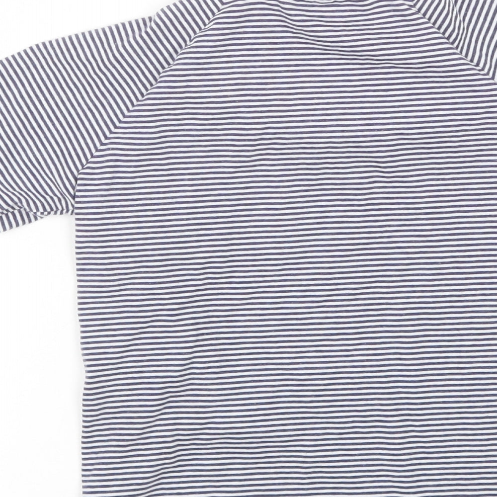 Brand and care label for Tu boys’ blue striped basic t-shirt, size 6-7, years