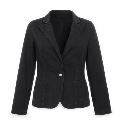 Front view of Sand White women’s black jacket coat, size L