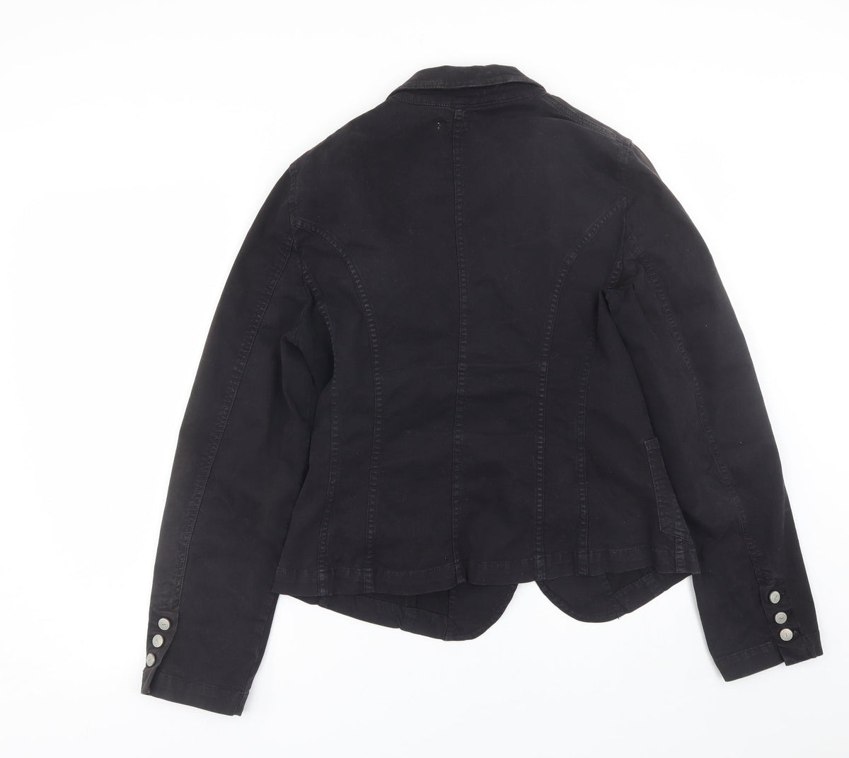 Back view of Sand White women’s black jacket coat, size L