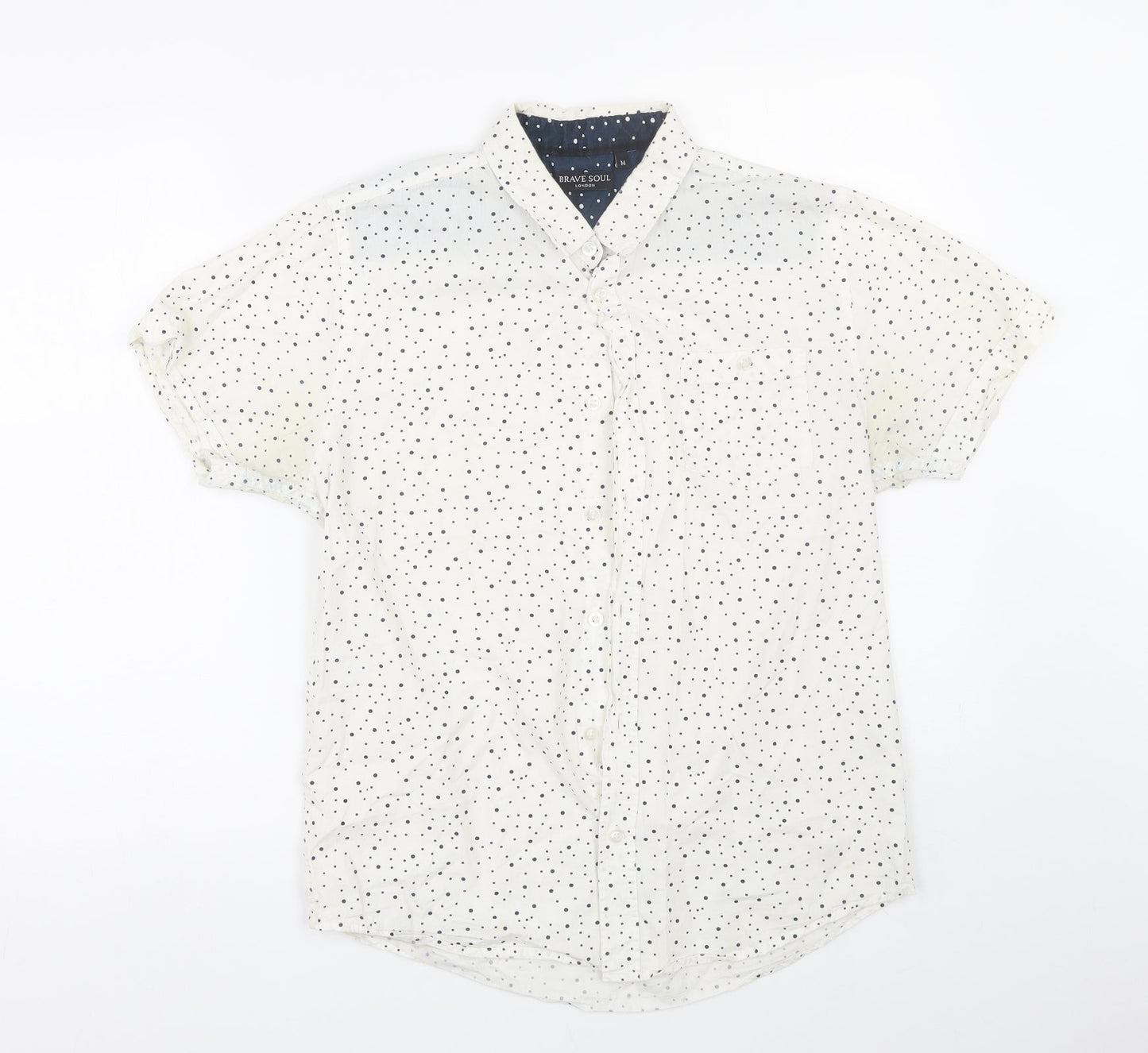 Mens UK Size M Brave Soul White  Button-Up Short Sleeve Casual Shirt