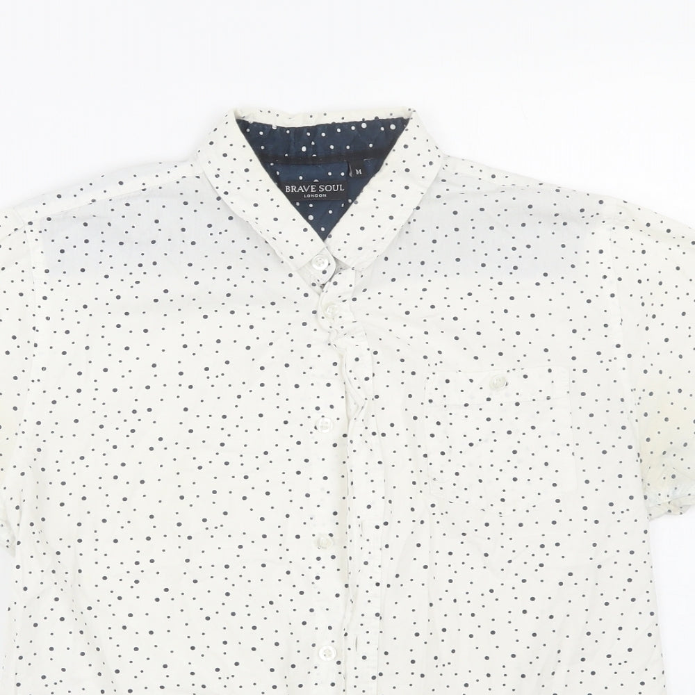 Mens UK Size M Brave Soul White  Button-Up Short Sleeve Casual Shirt
