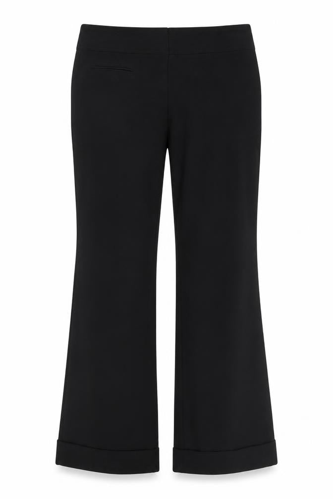 Front view of Preworn women’s black trousers, size UK 12, 31-inch leg