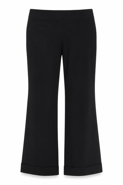 Front view of Preworn women’s black trousers, size UK 12, 31-inch leg