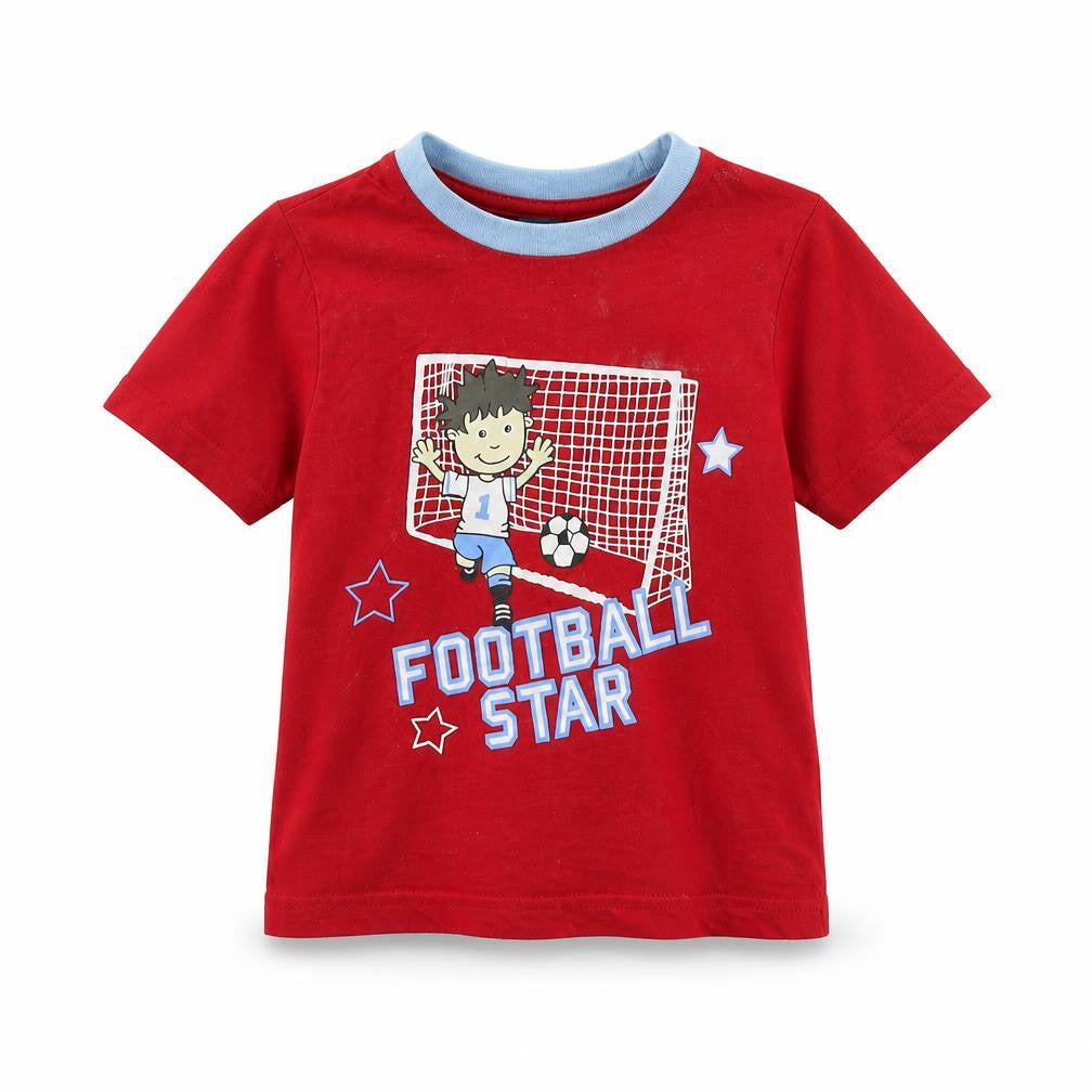 Front view of Preworn boys’ red basic t-shirt, size 3-4, years - football star