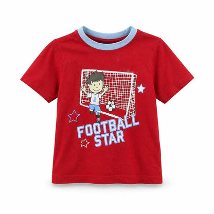 Front view of Preworn boys’ red basic t-shirt, size 3-4, years - football star