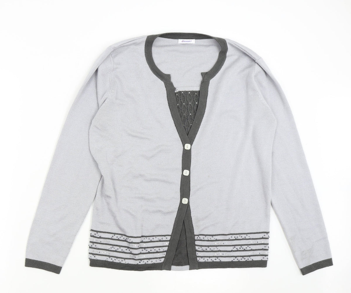 Front view of Damart women’s grey knit jumper, size UK 10