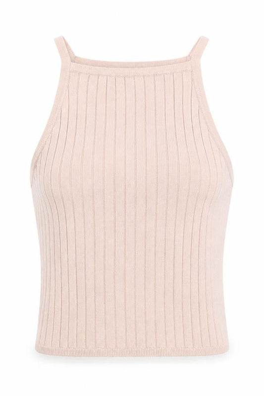 Front view of Divided women’s pink cropped tank, size XS