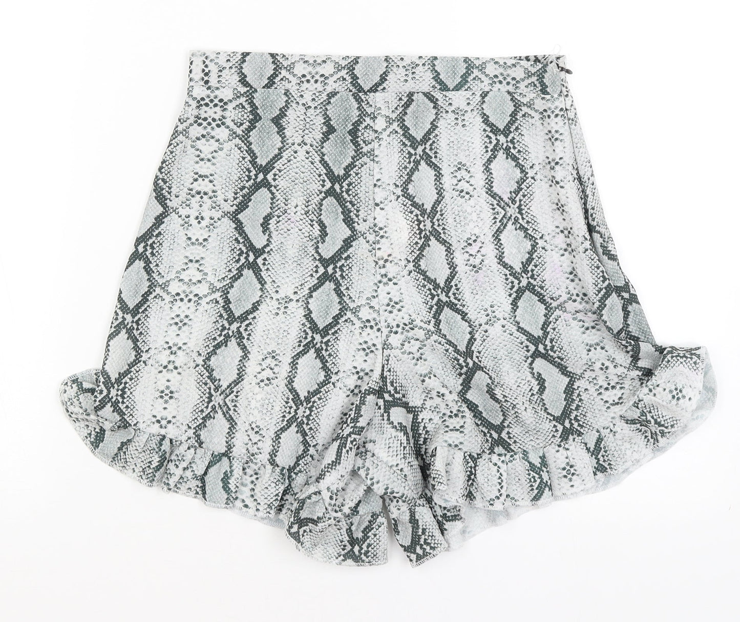 Pretty Little Thing Womens Green Animal Print  Paperbag Shorts Size 8