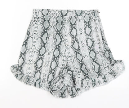 Pretty Little Thing Womens Green Animal Print  Paperbag Shorts Size 8