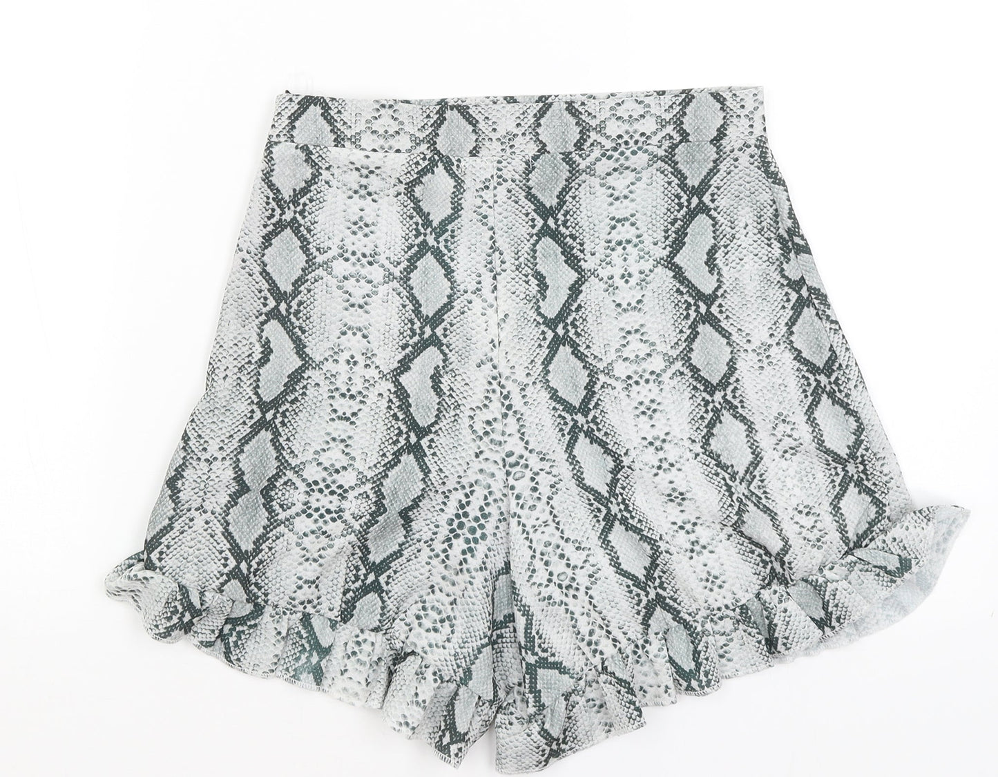 Pretty Little Thing Womens Green Animal Print  Paperbag Shorts Size 8