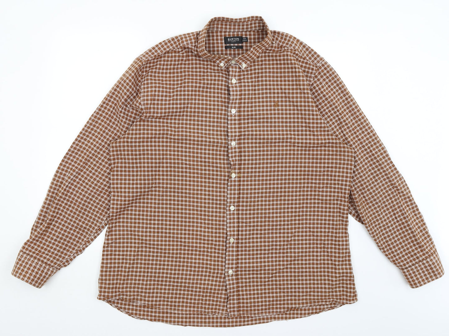 Mens UK Size 2XL Burton Brown  Button-Up Long Sleeve Casual Shirt