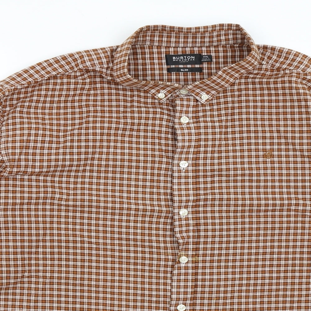 Mens UK Size 2XL Burton Brown  Button-Up Long Sleeve Casual Shirt