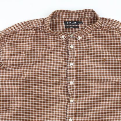 Mens UK Size 2XL Burton Brown  Button-Up Long Sleeve Casual Shirt