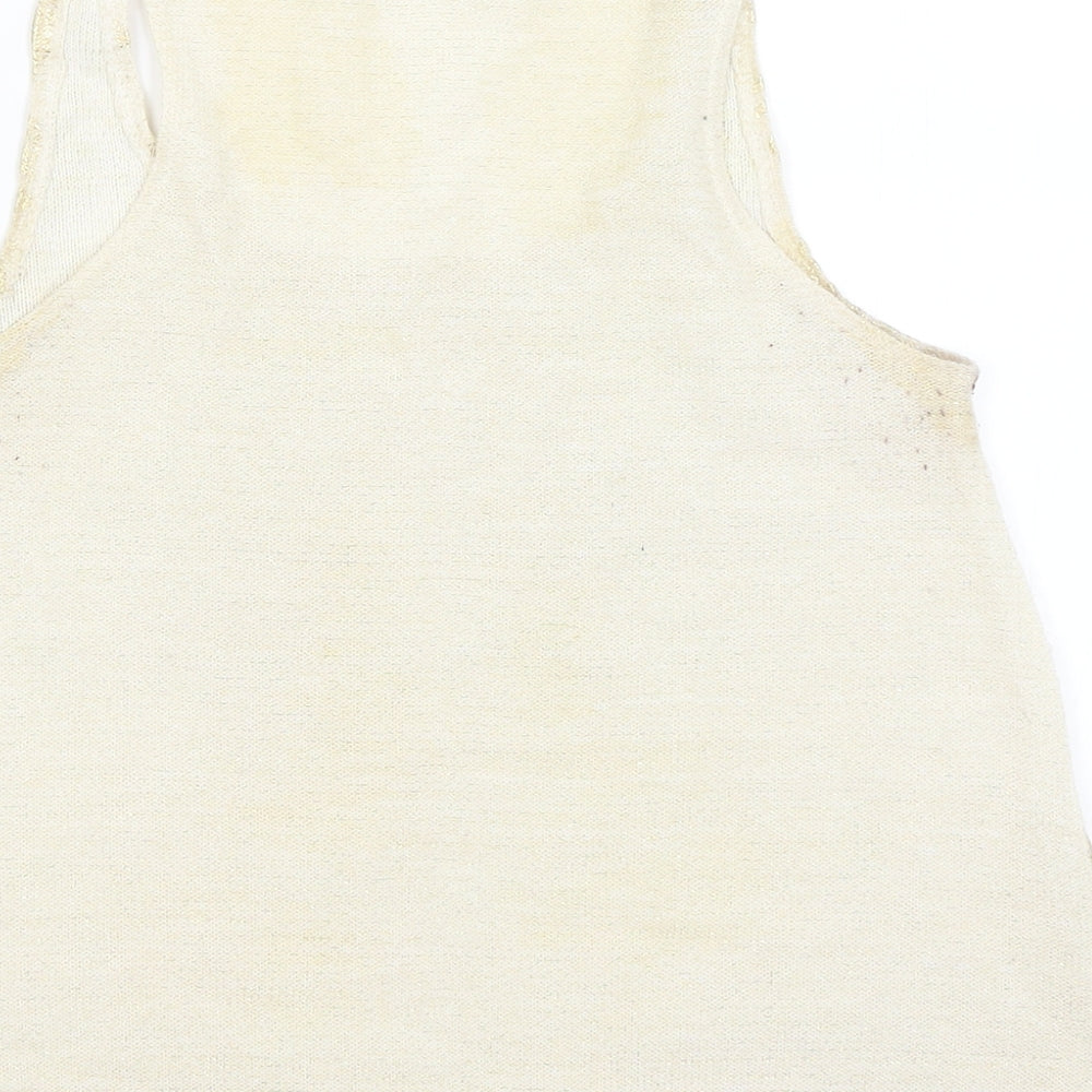 Brand and care label for Glow women’s gold basic tank, size S