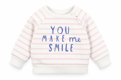 Front view of Primark Baby White Striped jumper, size 3-6, Months - You Make Me Smile