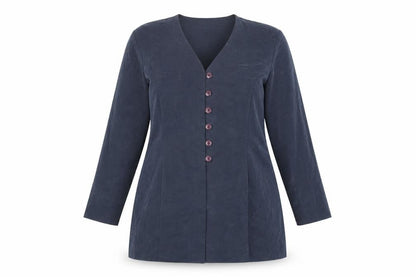 Front view of Prima Collection women’s blue overcoat coat, size UK 16